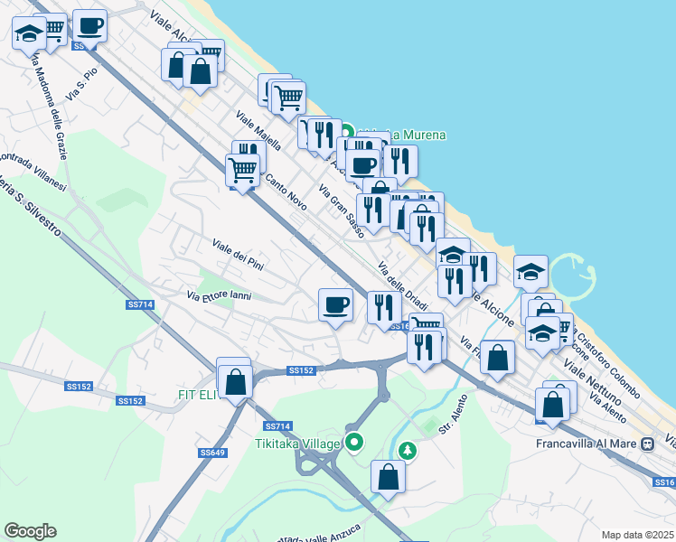 map of restaurants, bars, coffee shops, grocery stores, and more near 38 Via Nazionale Adriatica Nord in Francavilla al Mare