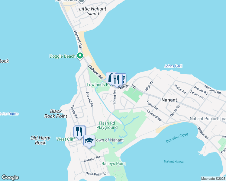 map of restaurants, bars, coffee shops, grocery stores, and more near 7 Spring Road in Nahant