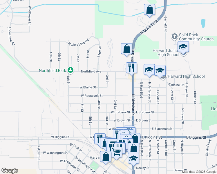 map of restaurants, bars, coffee shops, grocery stores, and more near 1009 3rd Street in Harvard