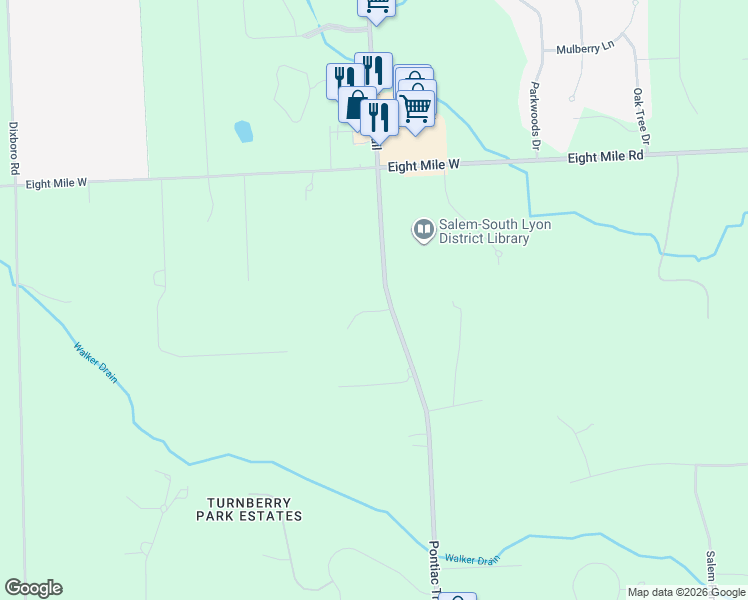 map of restaurants, bars, coffee shops, grocery stores, and more near 9512 Modena Farms in South Lyon