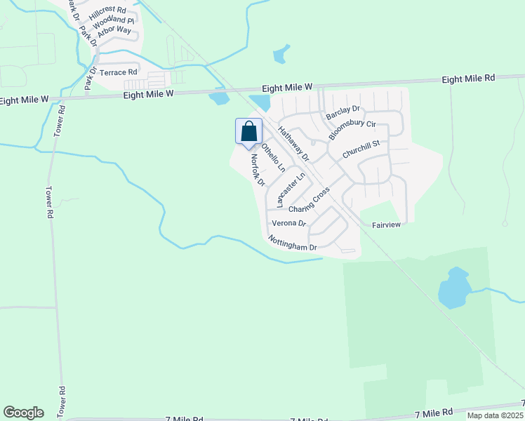 map of restaurants, bars, coffee shops, grocery stores, and more near 1327 Nottingham Drive in Northville