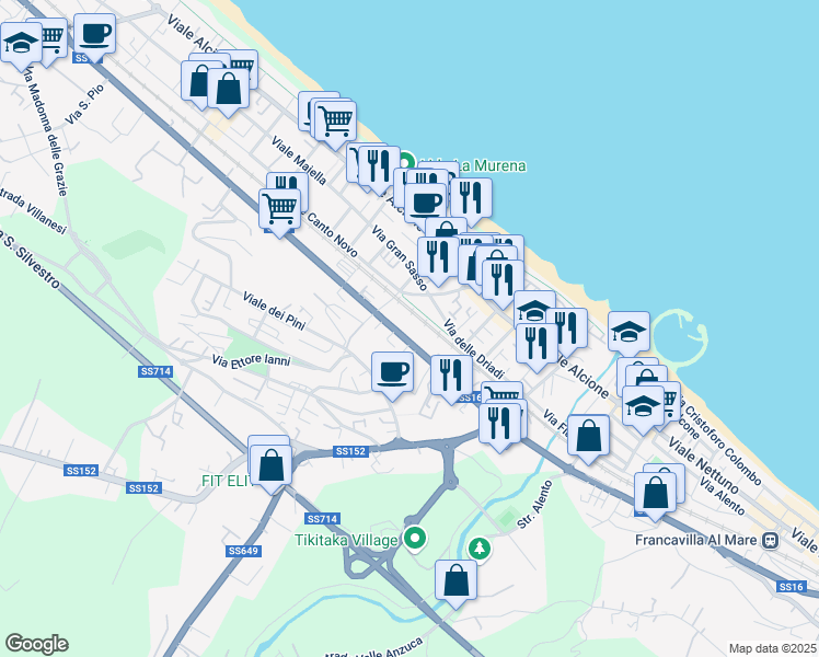 map of restaurants, bars, coffee shops, grocery stores, and more near 38 Via Nazionale Adriatica Nord in Francavilla al Mare