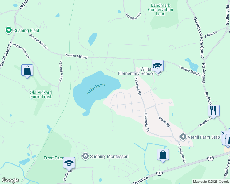 map of restaurants, bars, coffee shops, grocery stores, and more near 5B Shore Dr in Concord
