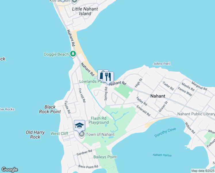 map of restaurants, bars, coffee shops, grocery stores, and more near 7 Spring Road in Nahant
