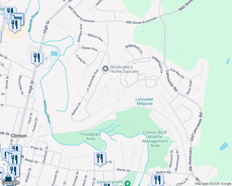map of restaurants, bars, coffee shops, grocery stores, and more near 305d Ridgefield Circle in Clinton