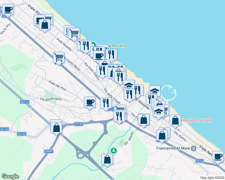map of restaurants, bars, coffee shops, grocery stores, and more near 3 Via Aventino in Francavilla al Mare