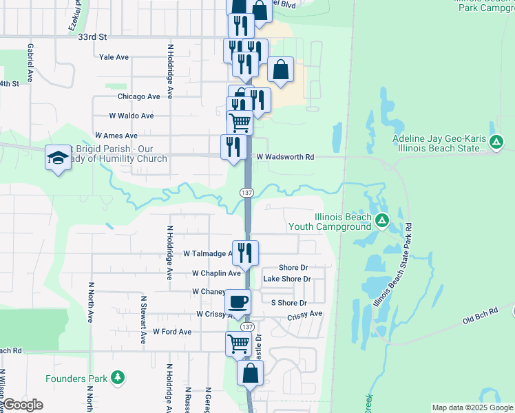 map of restaurants, bars, coffee shops, grocery stores, and more near 9976 West Marguerite Lane in Beach Park