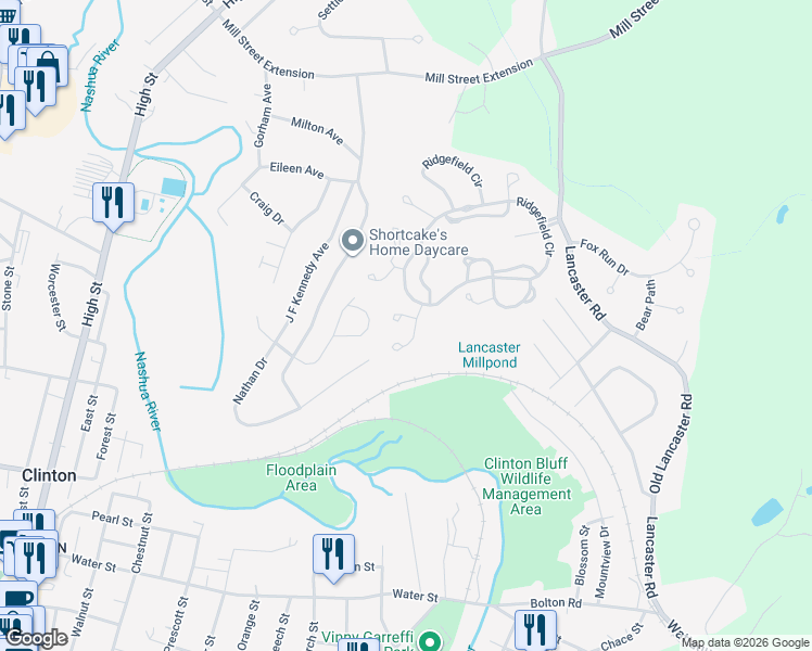 map of restaurants, bars, coffee shops, grocery stores, and more near 305d Ridgefield Circle in Clinton