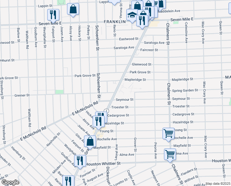 map of restaurants, bars, coffee shops, grocery stores, and more near 13770 Gratiot Avenue in Detroit