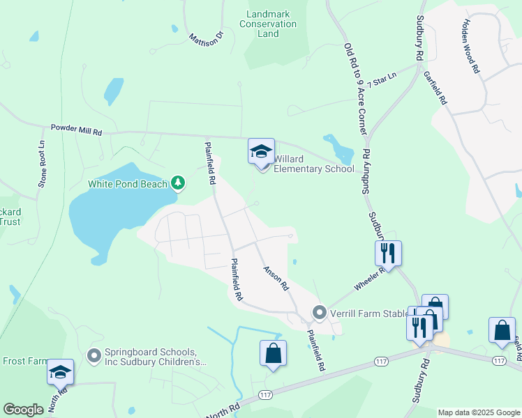 map of restaurants, bars, coffee shops, grocery stores, and more near 66 Raymond Road in Concord