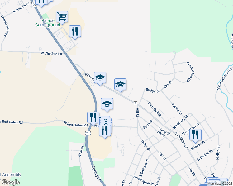 map of restaurants, bars, coffee shops, grocery stores, and more near 1230 Franklin Street in Galena