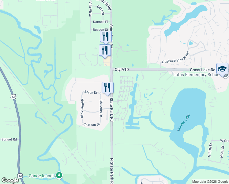 map of restaurants, bars, coffee shops, grocery stores, and more near 6907 State Park Road in Spring Grove