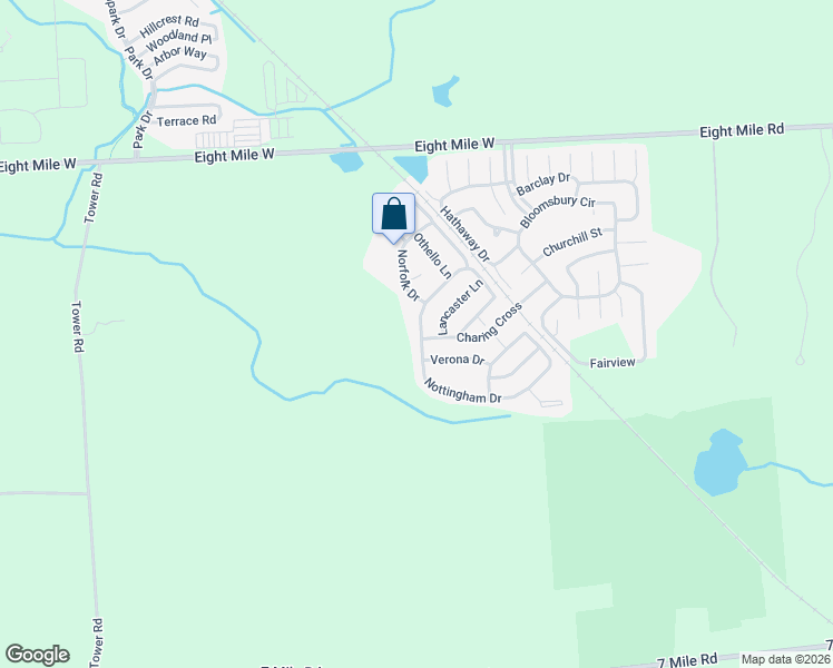 map of restaurants, bars, coffee shops, grocery stores, and more near 1327 Nottingham Drive in Northville