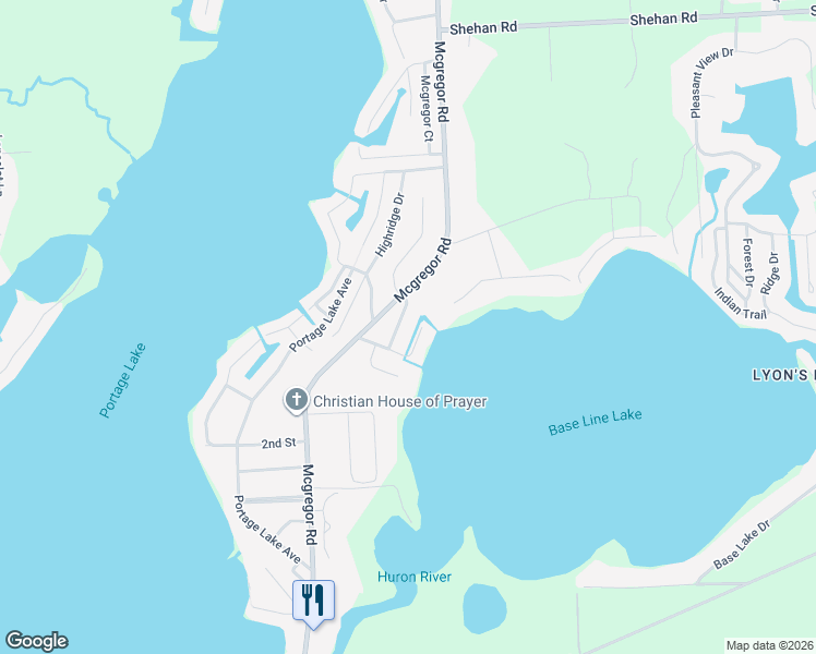 map of restaurants, bars, coffee shops, grocery stores, and more near 11806 Eriksen Drive in Pinckney