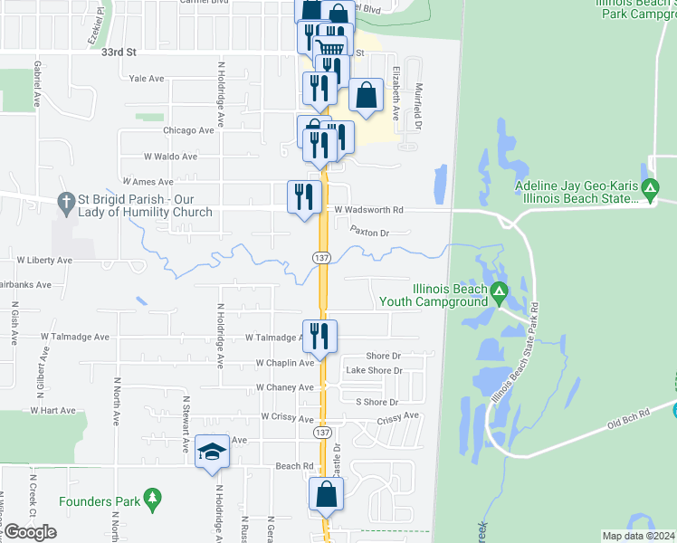 map of restaurants, bars, coffee shops, grocery stores, and more near 9968 West Marguerite Lane in Beach Park