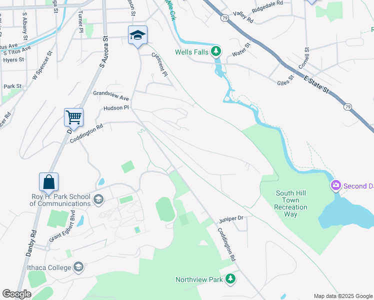 map of restaurants, bars, coffee shops, grocery stores, and more near 225 Pennsylvania Avenue in Ithaca