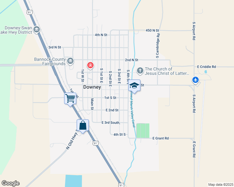 map of restaurants, bars, coffee shops, grocery stores, and more near 65 3rd East Street in Downey