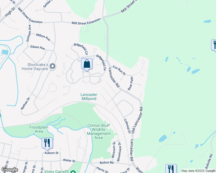 map of restaurants, bars, coffee shops, grocery stores, and more near 8 Lincoln Street in Clinton