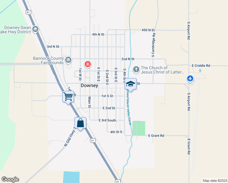 map of restaurants, bars, coffee shops, grocery stores, and more near 65 3rd East Street in Downey