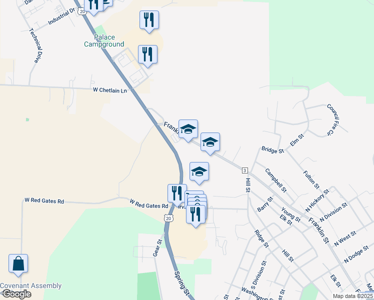 map of restaurants, bars, coffee shops, grocery stores, and more near 1230 Franklin Street in Galena