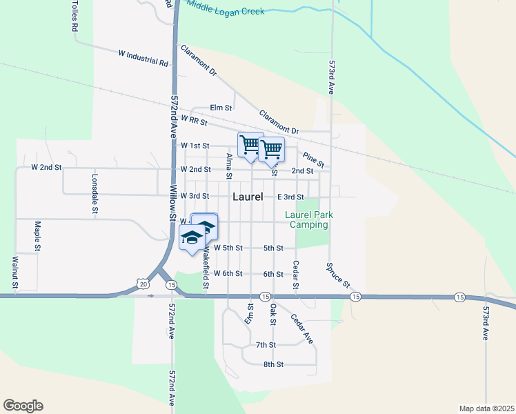 map of restaurants, bars, coffee shops, grocery stores, and more near 100-148 4th Street in Laurel