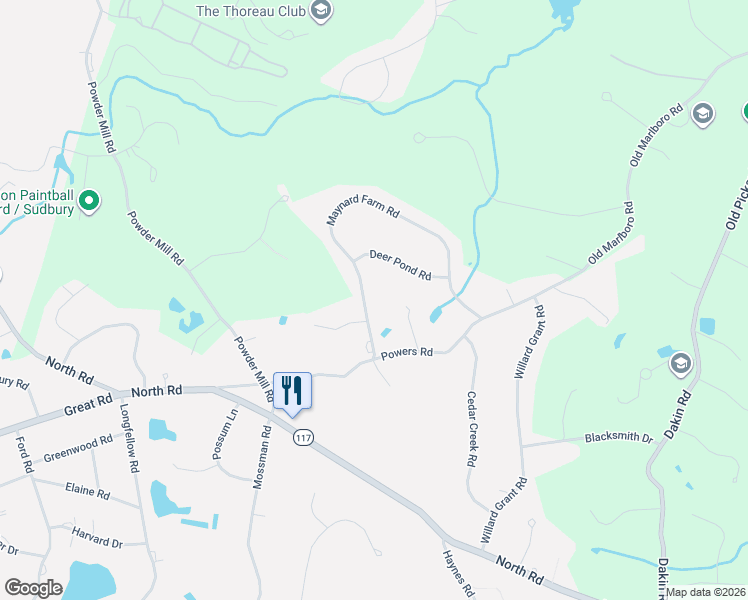 map of restaurants, bars, coffee shops, grocery stores, and more near 157 Maynard Farm Road in Sudbury