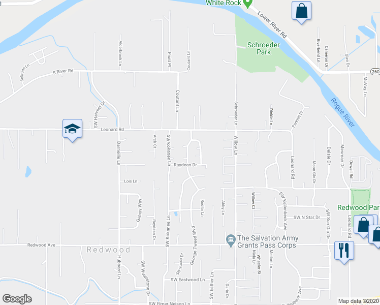 map of restaurants, bars, coffee shops, grocery stores, and more near 1069 Angler Lane in Grants Pass