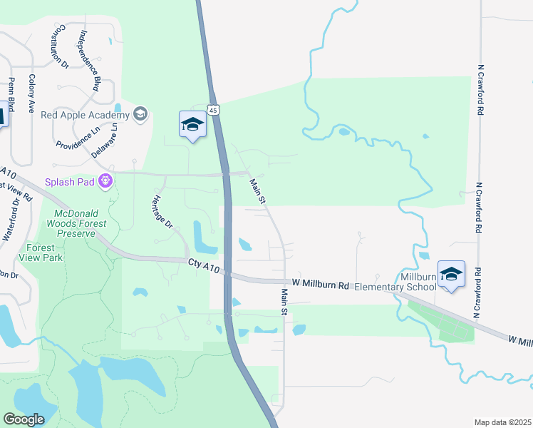 map of restaurants, bars, coffee shops, grocery stores, and more near 38844 U.S. 45 in Old Mill Creek