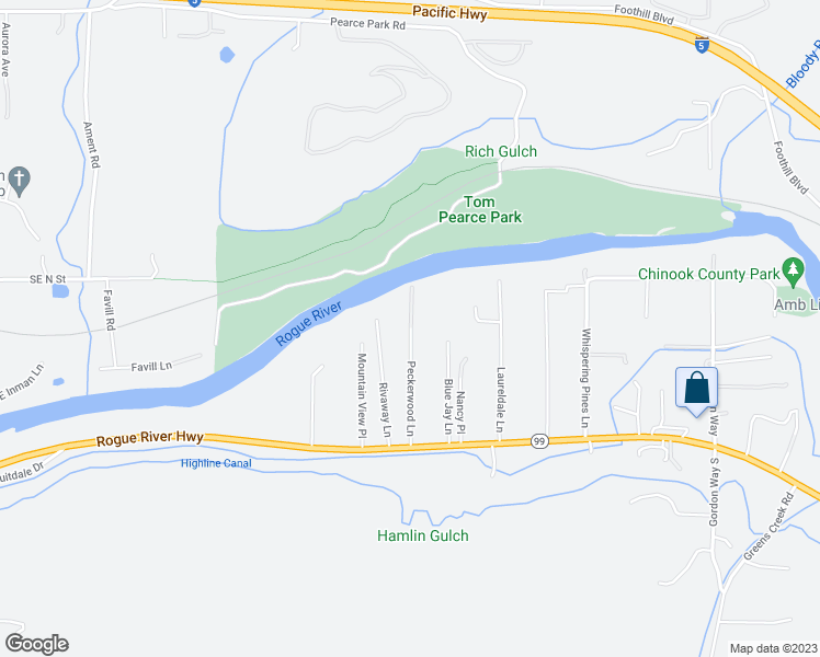 map of restaurants, bars, coffee shops, grocery stores, and more near 346 Peckerwood Lane in Grants Pass