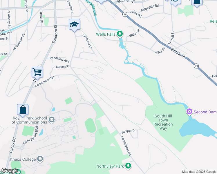 map of restaurants, bars, coffee shops, grocery stores, and more near 144 Kendall Avenue in Ithaca