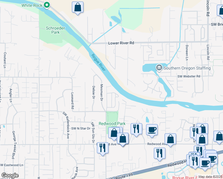 map of restaurants, bars, coffee shops, grocery stores, and more near 1241 Dowell Road in Grants Pass