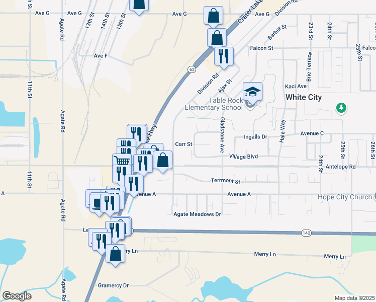 map of restaurants, bars, coffee shops, grocery stores, and more near 7655 Garrison Avenue in White City