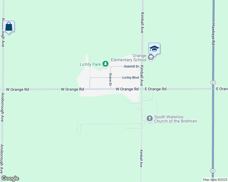 map of restaurants, bars, coffee shops, grocery stores, and more near 155 West Orange Road in Waterloo