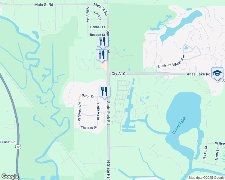 map of restaurants, bars, coffee shops, grocery stores, and more near 6900 State Park Road in Fox Lake