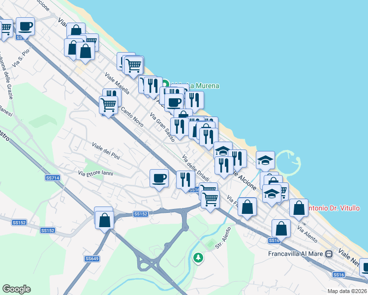 map of restaurants, bars, coffee shops, grocery stores, and more near 51 Viale Alcione in Francavilla Al Mare