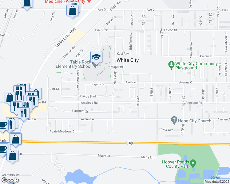 map of restaurants, bars, coffee shops, grocery stores, and more near 3024 Via Verde Circle in White City