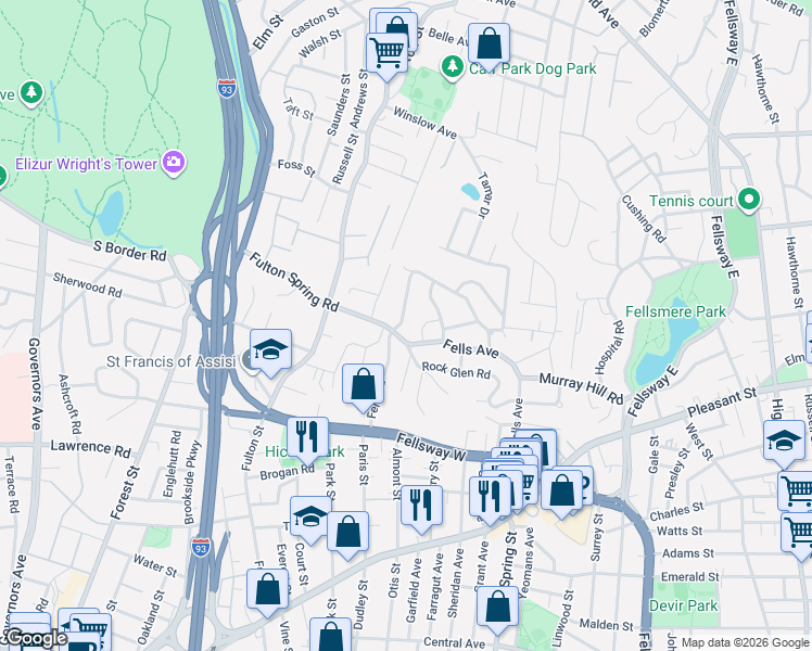 map of restaurants, bars, coffee shops, grocery stores, and more near 137 Fern Road in Medford