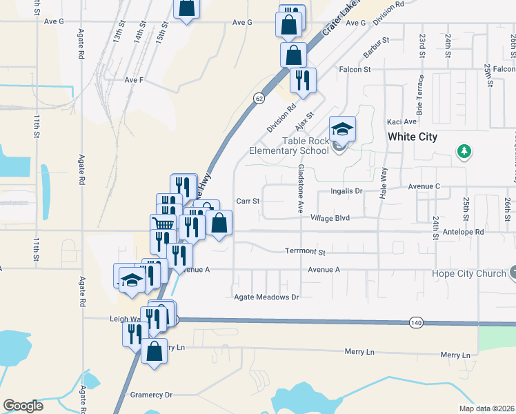 map of restaurants, bars, coffee shops, grocery stores, and more near 2543 Carr Street in White City
