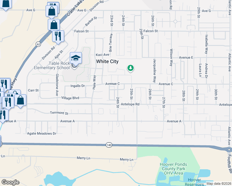 map of restaurants, bars, coffee shops, grocery stores, and more near 3226 Library Avenue in White City