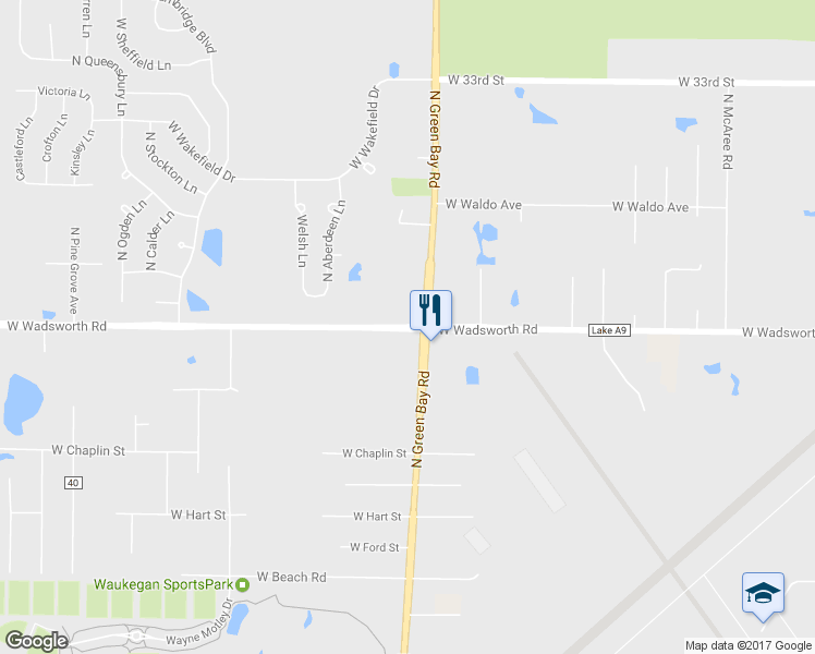 map of restaurants, bars, coffee shops, grocery stores, and more near 12644 West Wadsworth Road in Beach Park