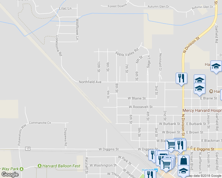 map of restaurants, bars, coffee shops, grocery stores, and more near 1201 9th Street in Harvard