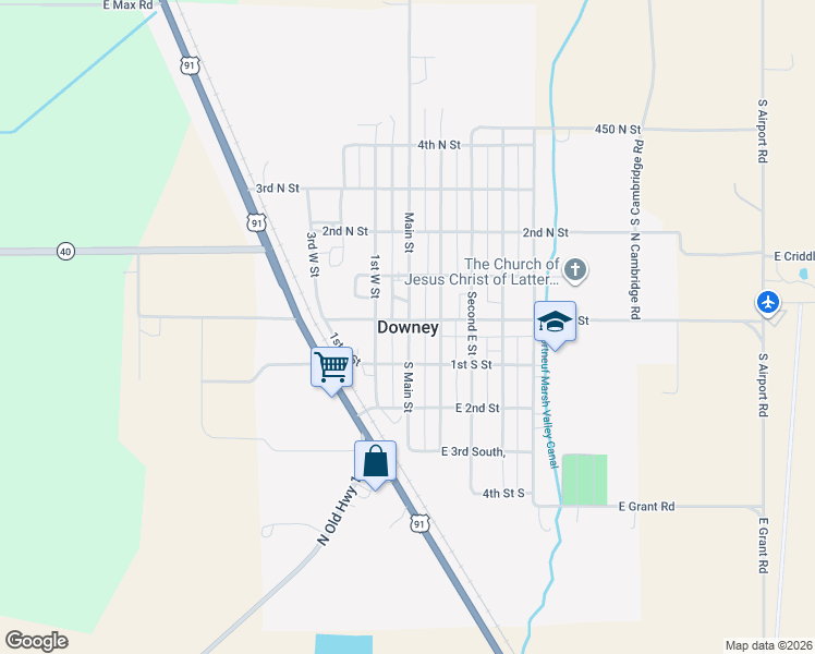map of restaurants, bars, coffee shops, grocery stores, and more near in Downey