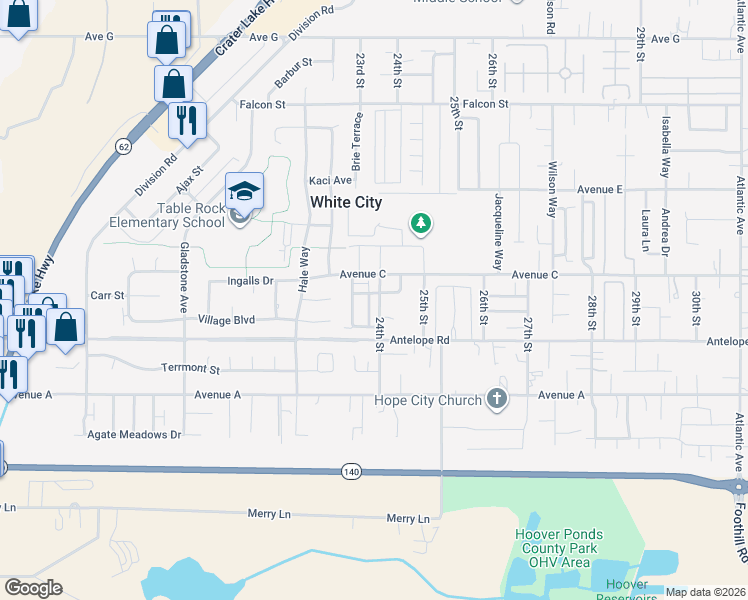 map of restaurants, bars, coffee shops, grocery stores, and more near 3226 Library Avenue in White City