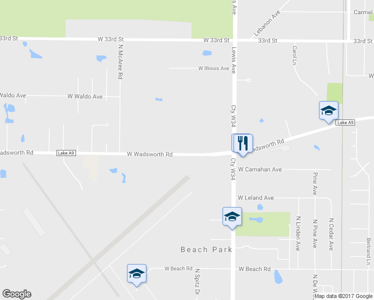 map of restaurants, bars, coffee shops, grocery stores, and more near 11670 West Wadsworth Road in Waukegan