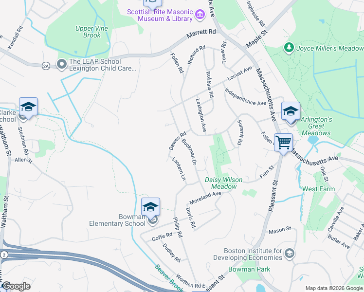map of restaurants, bars, coffee shops, grocery stores, and more near 32 Buckman Drive in Lexington