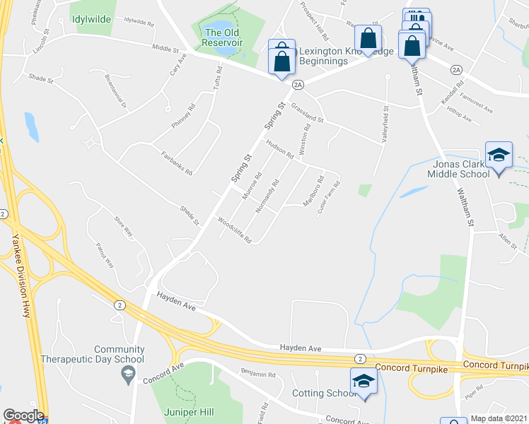 map of restaurants, bars, coffee shops, grocery stores, and more near 9 Underwood Avenue in Lexington