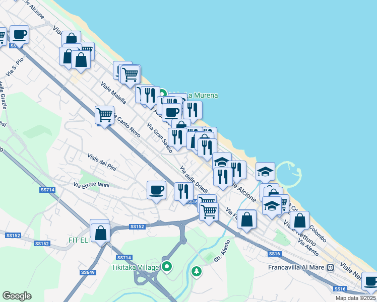 map of restaurants, bars, coffee shops, grocery stores, and more near 51 Viale Alcione in Francavilla Al Mare