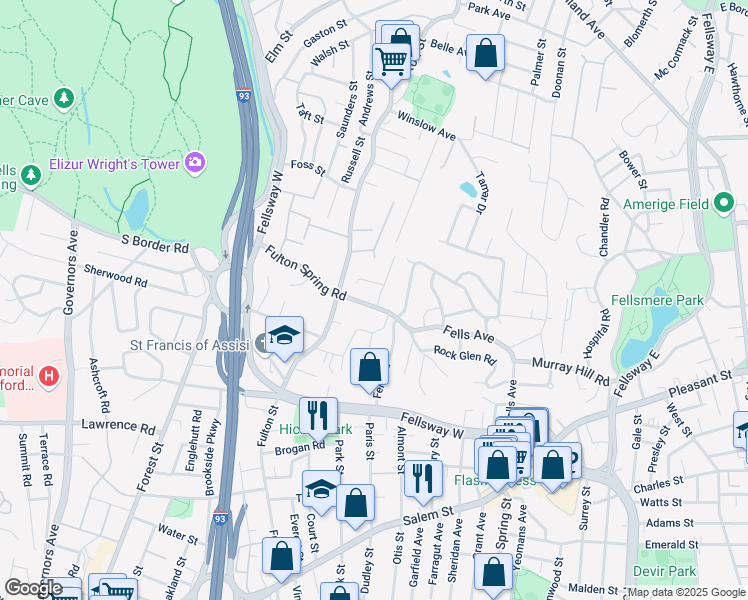 map of restaurants, bars, coffee shops, grocery stores, and more near 16 Cobb Street in Medford