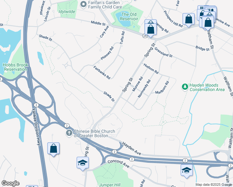 map of restaurants, bars, coffee shops, grocery stores, and more near 95 Spring Street in Lexington