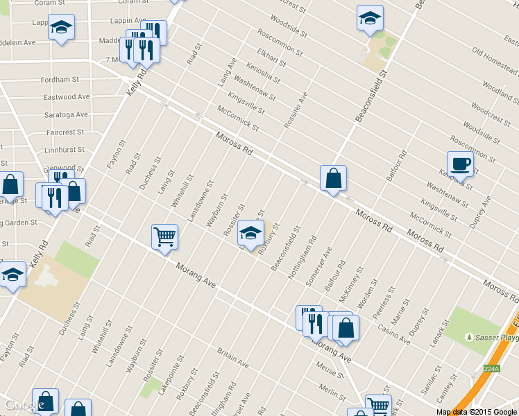 map of restaurants, bars, coffee shops, grocery stores, and more near 11917 Lakepointe Street in Detroit